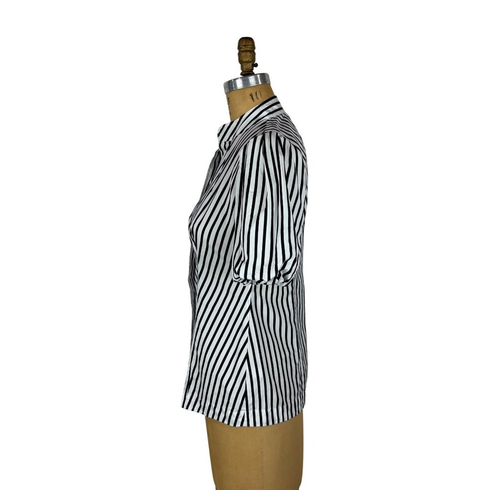 Banana Republic Stripe Top Womens Size Small Y2K Black White Striped Puff Sleeve - Picture 11 of 12